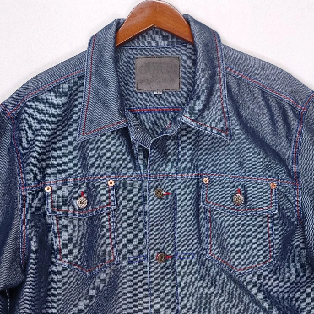Vintage Guess USA American Tradition Denim Jacket Blue Contrast‎ Stitch Mens L